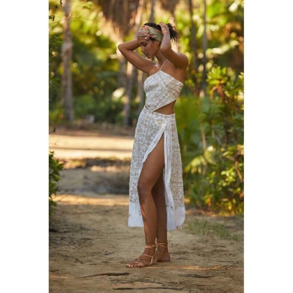 NEW ANTHROPOLOGIE Sz 10 BARE EMBROIDERED HALTER SKIRT IVORY